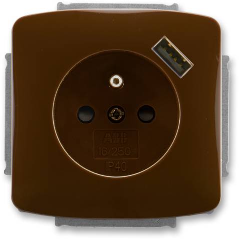 5569A-A02357 H ABB Zásuvka 1násobná s kolíkem, s clonkami, s USB nabíjením