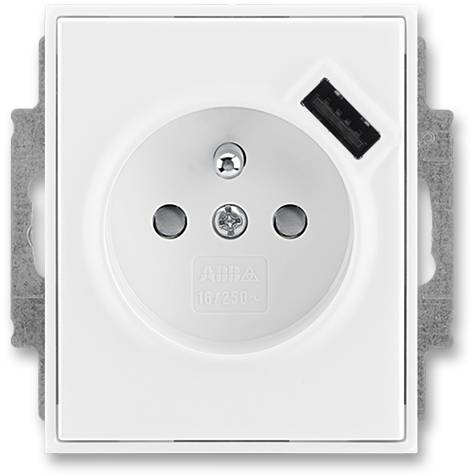 5569E-A02357 03 jednozásuvka Element s kolíkem a USB nabíjením bílá-bílá ABB