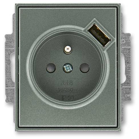 5569E-A02357 34 jednozásuvka Time s kolíkem a USB nabíjením antracitová ABB