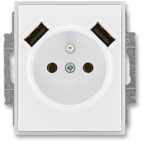 5569E-A22357 01 jednozásuvka Element s kolíkem a 2x USB nabíjením bílá-ledová bílá ABB