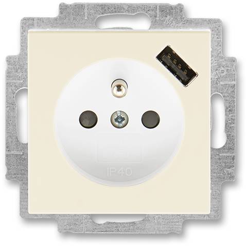 5569H-A02357 17 jednozásuvka s kolíkem a USB nabíjením slonová kost/bílá ABB