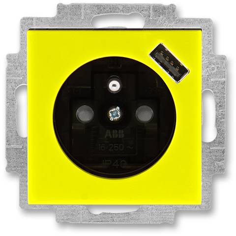 5569H-A02357 64 jednozásuvka s kolíkem a USB nabíjením žlutá/kouřová černá ABB