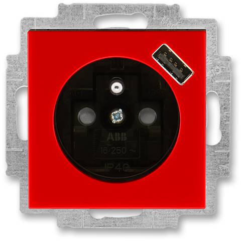 5569H-A02357 65 jednozásuvka s kolíkem a USB nabíjením červená/kouř. černá ABB
