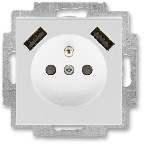 5569H-A22357 16 jednozásuvka s kolíkem a 2x USB nabíjením šedá/bílá ABB