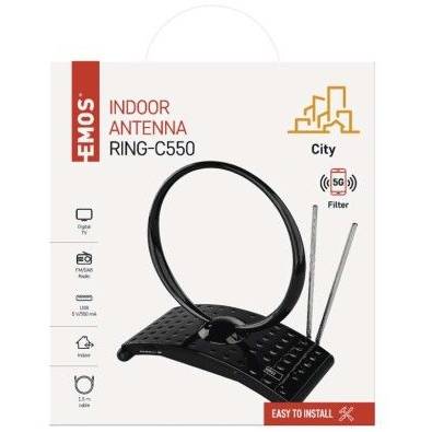 Anténa pokojová CITY RING-C550, DVB-T2, DAB, FM, filtr LTE/4G/5G EMOS