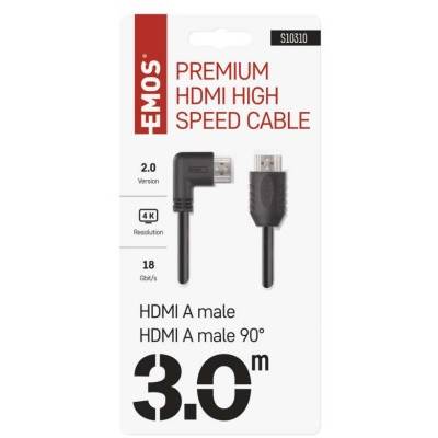 HDMI 2.0 high speed kabel A vidlice - A vidlice 90° 3 m EMOS