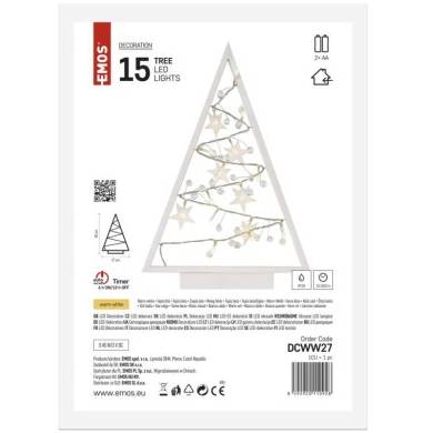 LED dekorace – svítící stromeček s ozdobami, 40 cm, 2x AA, vnitřní, teplá bílá, časovač EMOS