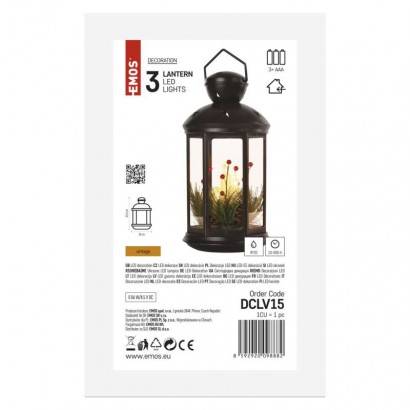 LED dekorace – vánoční lucerna se svíčkami černá, 35,5 cm, 3x C, vnitřní, vintage EMOS