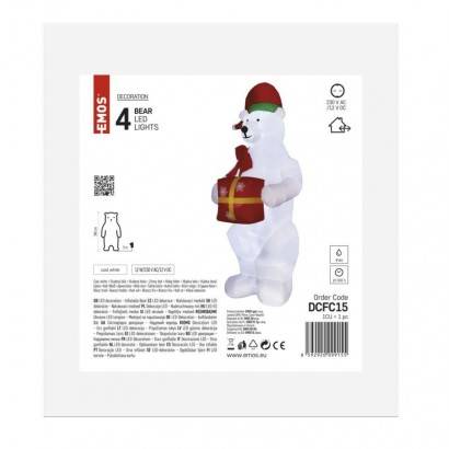 LED lední medvěd s vánočním dárkem, nafukovací, 240 cm, venkovní i vnitřní, studená bílá EMOS