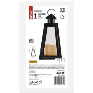 LED lucerna černá, hranatá, 26,5 cm, 3x AAA, vnitřní, vintage EMOS