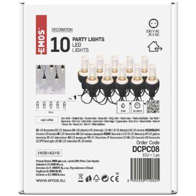 LED světelný řetěz – 10x párty žárovky, 4,5 m, venkovní i vnitřní, studená bílá EMOS
