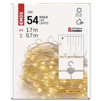 LED vánoční drop řetěz – rampouchy, 1,7 m, venkovní i vnitřní, teplá bílá, programy EMOS