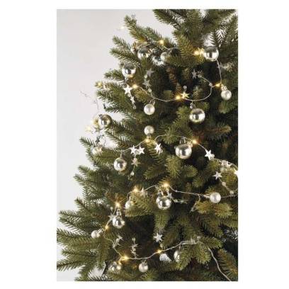 LED vánoční girlanda, stříbrné koule s hvězdami 1,9 m, 2x AA, vnitřní, teplá bílá, časovač EMOS