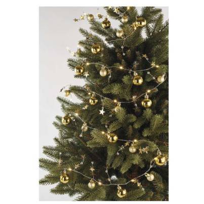 LED vánoční girlanda – zlaté koule s hvězdami, 1,9 m, 2x AA, vnitřní, teplá bílá, časovač EMOS