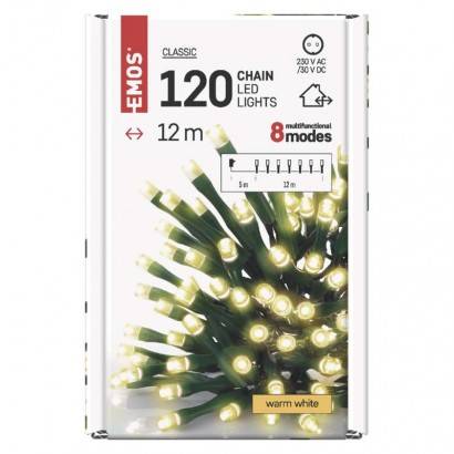 LED vánoční řetěz zelený, 12 m, venkovní i vnitřní, teplá bílá EMOS