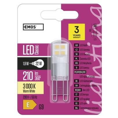 LED žárovka Classic JC 1,9W G9 teplá bílá EMOS