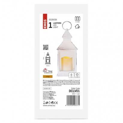 LED dekorace – lucerna antik bílá blikající, 3x AAA, vnitřní, vintage, časovač EMOS Lighting