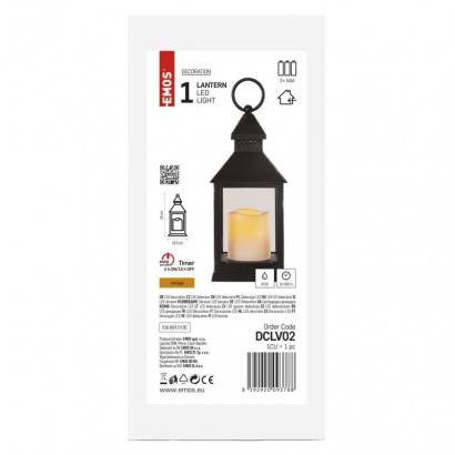 LED dekorace – lucerna antik černá blikající, 3x AAA, vnitřní, vintage, časovač EMOS Lighting