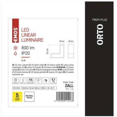 LED lineární svítidlo ORTO LCON 8W neutrální bílá EMOS Lighting