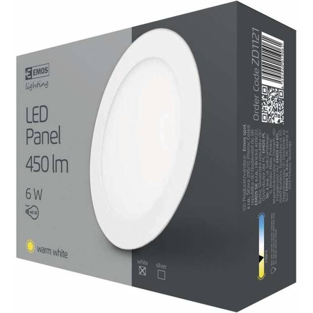 LED panel 120mm, kruhový vestavný bílý, 6W teplá bílá EMOS Lighting