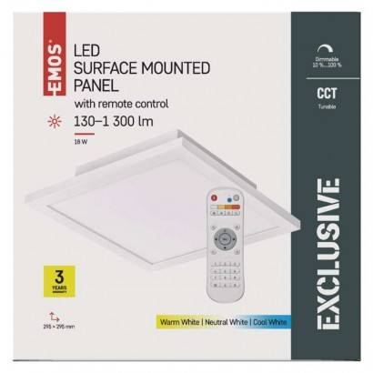 LED panel 30x30 čtvercový přisazený 20W s rámečkem, stmív. se změnou CCT EMOS Lighting