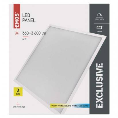 LED panel 60×60, čtvercový vestavný bílý, 36W, stmívatelný se změnou CCT, UGR EMOS Lighting
