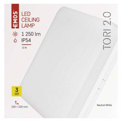 LED přisazené svítidlo, čtvercové bílé 15W neutr. b., IP54 EMOS Lighting