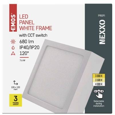 LED přisazené svítidlo NEXXO, čtvercové, bílé, 7,6W, se změnou CCT EMOS Lighting