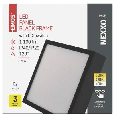 LED přisazené svítidlo NEXXO, čtvercové, černé,  12,5W, se změnou CCT EMOS Lighting