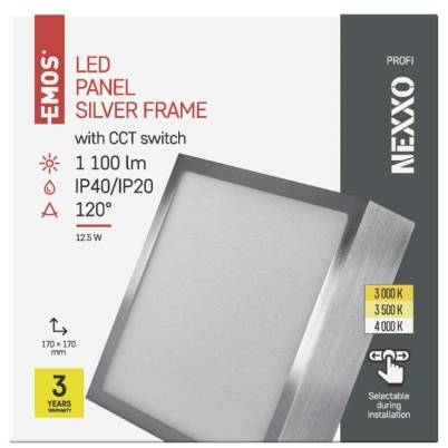 LED přisazené svítidlo NEXXO, čtvercové, stříbrné, 12,5W, se změnou CCT EMOS Lighting