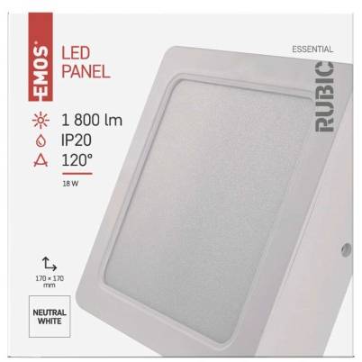 LED přisazené svítidlo RUBIC, čtvercové, 18W neutrální bílá EMOS Lighting