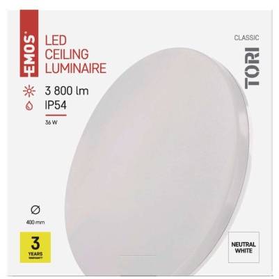 LED přisazené svítidlo TORI, kruhové bílé 36W neutrální b., IP54 EMOS Lighting