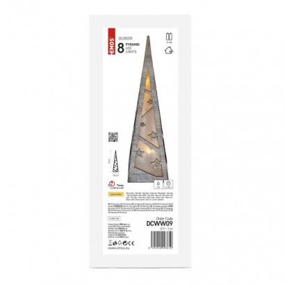 LED pyramida dřevěná, 36 cm, 2x AA, vnitřní, teplá bílá, časovač EMOS Lighting