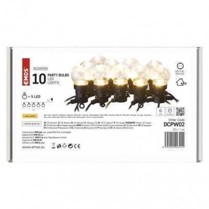 LED světelný řetěz – 10x párty žárovky čiré, 5 m, venkovní i vnitřní, teplá bílá EMOS Lighting