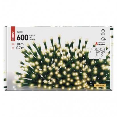 LED vánoční rampouchy, 10 m, venkovní i vnitřní, teplá bílá, programy EMOS Lighting