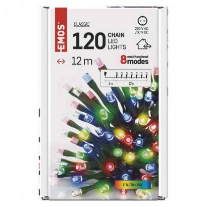 LED vánoční řetěz, 12 m, venkovní i vnitřní, multicolor, programy EMOS Lighting