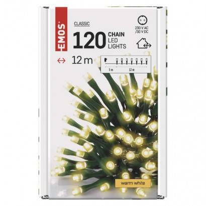 LED vánoční řetěz, 12 m, venkovní i vnitřní, teplá bílá, časovač EMOS Lighting