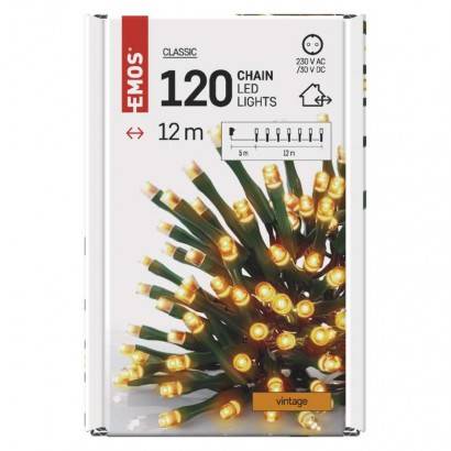 LED vánoční řetěz, 12 m, venkovní i vnitřní, vintage, časovač EMOS Lighting