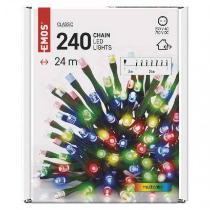 LED vánoční řetěz, 24 m, venkovní i vnitřní, multicolor, časovač EMOS Lighting
