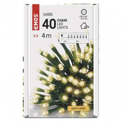 LED vánoční řetěz, 4 m, venkovní i vnitřní, teplá bílá, časovač EMOS Lighting
