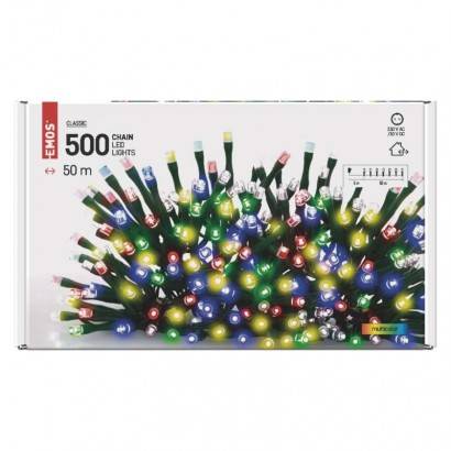 LED vánoční řetěz, 50 m, venkovní i vnitřní, multicolor, časovač EMOS Lighting