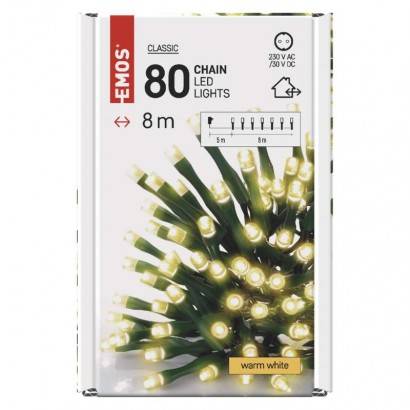 LED vánoční řetěz, 8 m, venkovní i vnitřní, teplá bílá, časovač EMOS Lighting