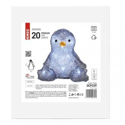 LED vánoční tučňák, 20 cm, 3x AA, vnitřní, studená bílá, časovač EMOS Lighting