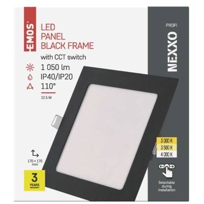LED vestavné svítidlo NEXXO, čtvercové, černé, 12,5W, se změnou CCT EMOS Lighting