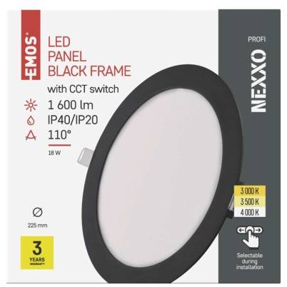 LED vestavné svítidlo NEXXO, kruhové, černé, 18W, se změnou CCT EMOS Lighting