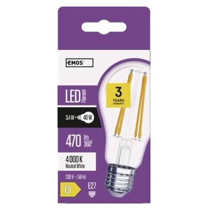 LED žárovka Filament A60 3,4W E27 neutrální bílá EMOS Lighting