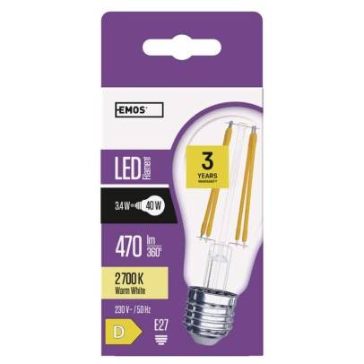 LED žárovka Filament A60 3,4W E27 teplá bílá EMOS Lighting