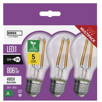 LED žárovka Filament A60 / E27 / 3,8 W (60 W) / 806 lm / neutrální bílá EMOS Lighting