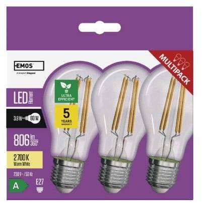 LED žárovka Filament A60 / E27 / 3,8 W (60 W) / 806 lm / teplá bílá EMOS Lighting