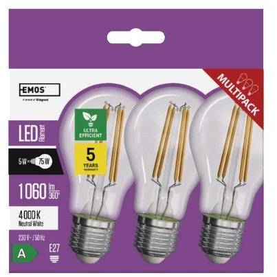 LED žárovka Filament A60 / E27 / 5 W (75 W) / 1 060 lm / neutrální bílá EMOS Lighting